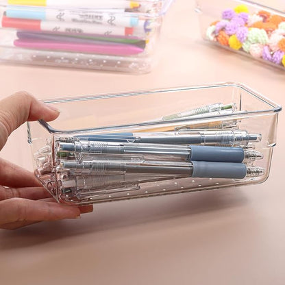 6Pcs Clear Plastic Drawer Organizers Tray 6" x 3" Storage Bins with 25Pcs Non-slip Pads for Makeup, Jewelries, Kitchen Utensils, Bathroom and Office