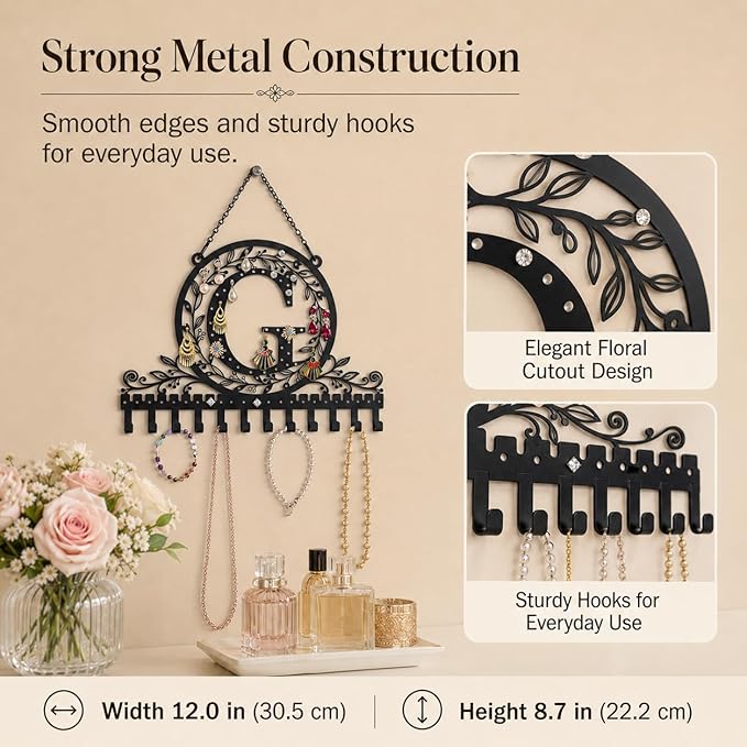 Wall-Mounted Metal Earring Holder Hanging Jewelry Organizer for Earrings and Necklaces Space-Saving Wall Display with Hooks for Jewelry Storage (jewelry stand G)