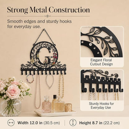 Wall-Mounted Metal Earring Holder Hanging Jewelry Organizer for Earrings and Necklaces Space-Saving Wall Display with Hooks for Jewelry Storage (jewelry stand G)