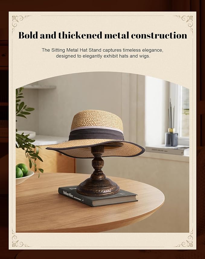 CHADWICK Hat Stand Vintage Style Dome Shape Freestanding Hat Stands for Display Metal Hat Display Stand Cowboy Hat Rack Wig Holder Hat Rack Stand Helmets Wigs Hats Caps Stand (Grey)