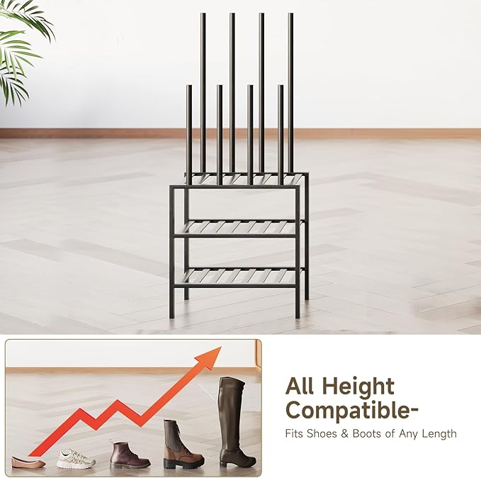 Boot Rack for Tall Boots Organizer,3-Tier Multiuse Shoe Rack and Boot Storage Rack,for Tall Boots,Sneakers,High-Heel (Black, 3-Tier-Short)