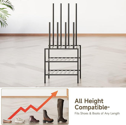 Boot Rack for Tall Boots Organizer,3-Tier Multiuse Shoe Rack and Boot Storage Rack,for Tall Boots,Sneakers,High-Heel (Black, 3-Tier-Short)