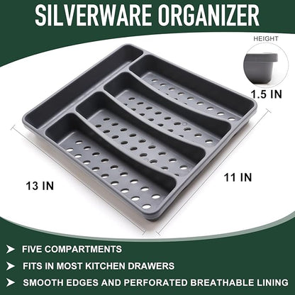 21-Piece Modern Black Silverware Set with Organizer Tray Stainless Steel Eating Utensil Sets Kitchen Knives Forks and Spoons Cutlery Set Heavy Duty Tableware Flatware Sets for 4, Dishwasher Safe