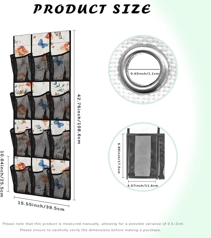 Mushroom Butterfly Over the Door Shoe Organizer 12 Large Pockets Door Shoe Organizer Hanging Shoe Rack for Closet Sock Organizer