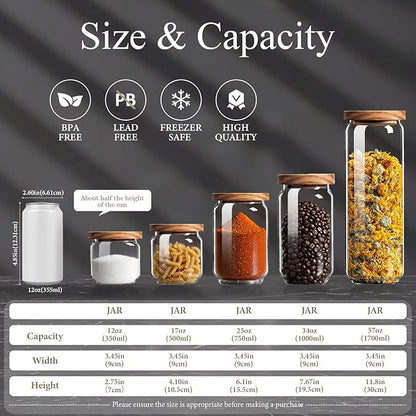 Glass Jars with Airtight Wood Lids - 57 OZ Large Tall Kitchen Pantry Storage Containers, Decorative Canister for Pasta, Spaghetti, Fusilli, Noodles, Coffee Beans, Oats, Cereal, Tea, Nuts, Set of 2