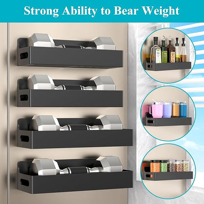 HuggieGems 4 Pack Magnetic Spice Seasoning Rack for Refrigerator, Magnetic Shelf Holder for Fridge with 4 Hooks for Kitchen Organization Storage, Black