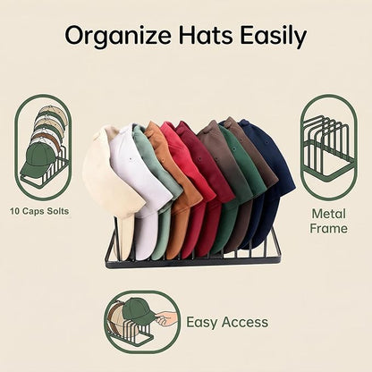 Hat Organizer for Baseball Caps - Space Saving Hat Stand Hold 20 Caps - Premium Metal Hat Rack for Baseball Caps Display & Organizer Neat and Orderly for Closet
