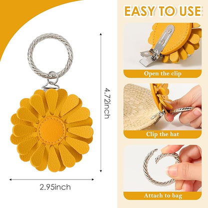 2 Pack Leather Hat Clip for Travel On Bag, Travel Hat Holder for Handbag Backpacks Luggage, Outdoor Travel Accessories Hat Bag Clip (Yellow)