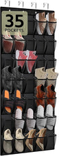PAULONE 35 Pocket Over the Door Shoe Organizer,Reusable Breathable Large Mesh Bag Men's & Women's Sneaker Organizer,Shoe Organizer for Kids,Hanging Shoe Storage Hanging Bag (Black)