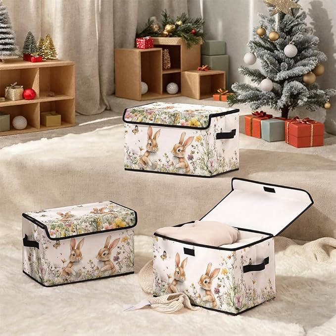 Stackable Clothes Storage Bins with Lids,Closet Organizers Fabric Cat Printing Box for Home and Office,Blanket Clothes Organizers,Under Bed Storage Containers 3 Pack.