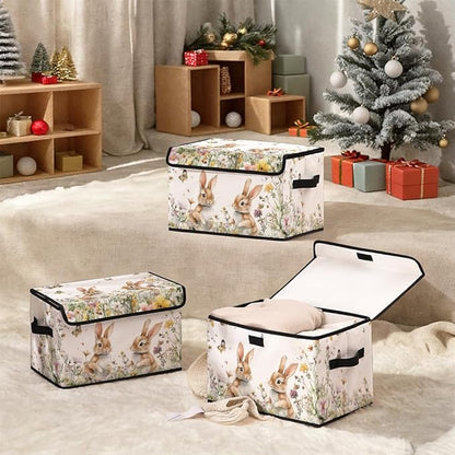 Stackable Clothes Storage Bins with Lids,Closet Organizers Fabric Cat Printing Box for Home and Office,Blanket Clothes Organizers,Under Bed Storage Containers 3 Pack.