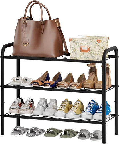 viewcare Shoe Rack for Closet, 3-Tier Small Shoe Rack for Entryway & Garage, Sturdy Metal Construction, Shoe Organizer Holds 6-9 Pairs