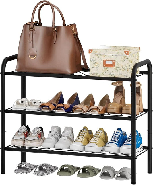 viewcare Shoe Rack for Closet, 3-Tier Small Shoe Rack for Entryway & Garage, Sturdy Metal Construction, Shoe Organizer Holds 6-9 Pairs
