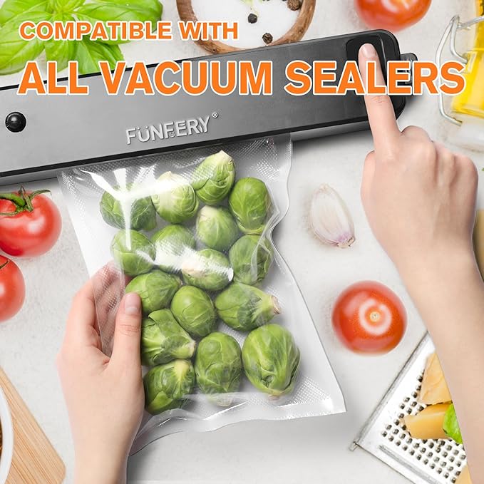 FUNFERY Precut Vacuum Sealer Bags for Food, 100 Gallon 11" x 16", Food Long-Term Storage and Sous Vide Commercial-Grade Bag, BPA Free for Microwave, Boiling,Sous Vide, Refrigerator