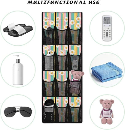 Daisy Over the Door Shoe Organizer 12 Large Mesh Pockets Sturdy Oxford Shoe Storage Organizer Hanging Shoe Rack for Closet