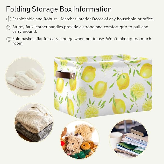 Fresh Lemons Pattern Rectangle Storage Bin, 15 x 11 x 9.5 in, Collapsible Organizer Storage Basket for Home Décor