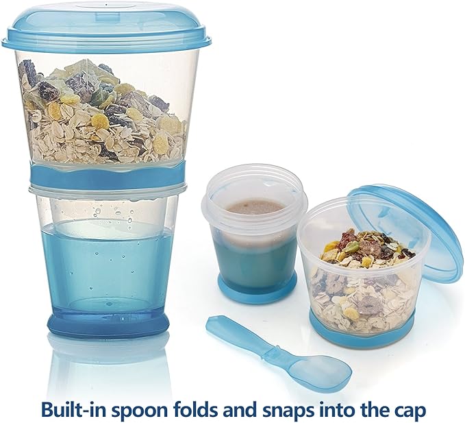 Cereal On The Go, Cup Container Breakfast Drink Milk Cups Portable Yogurt and Travel To-Go Food Containers Storage With Spoon(Blue)