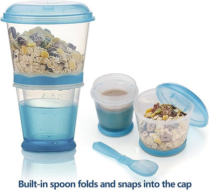 Cereal On The Go, Cup Container Breakfast Drink Milk Cups Portable Yogurt and Travel To-Go Food Containers Storage With Spoon(Blue)