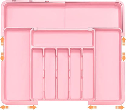 Spaclear Silverware Organizer Expandable Kitchen Utensil Drawer Organizer Large BPA Free Adjustable Cutlery Silverware Tray for Spoons Forks Knives Storage Divider for Kitchen Flatware 6-9 Slots Pink