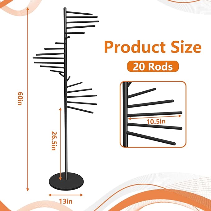 Royxen Scarf Organizer 20 Tiers, Hijab Organizer 60" Height, Purse Holder, Scarf Display for Clothing Store, Home, Black