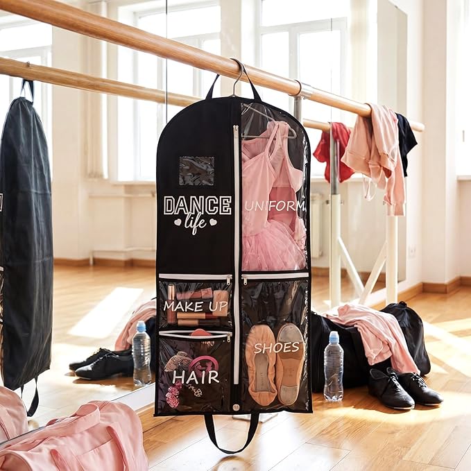 Blushtier Cheer Garment Bags for Cheerleading 40 Inch Uniform Hanging Garment Bags for Dance Costumes Clothes Bag with 5 Pockets and Side Zip Travel Storage Cheer Uniform (Dance)