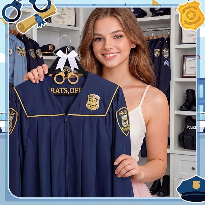 Reallnaive Police Graduation Hanger with White Bow Congrats Gift for Police Academy Graduation Promotion Retirement Ceremony Souvenir Favor Law Enforcement Officer Keepsake