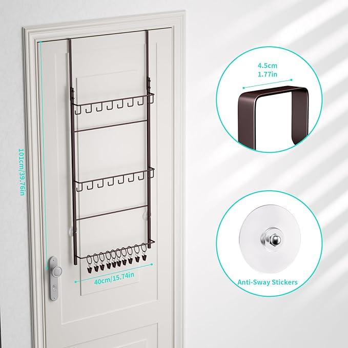HapiRm Over Door Hat Rack - 3 Tier Wall Mounted Hat Organizer with 16 Hooks and 10 Movable Clips, Cap Hanger Storage up to 26 Caps for Door, Bedroom, Closet USPTO Patent Pending