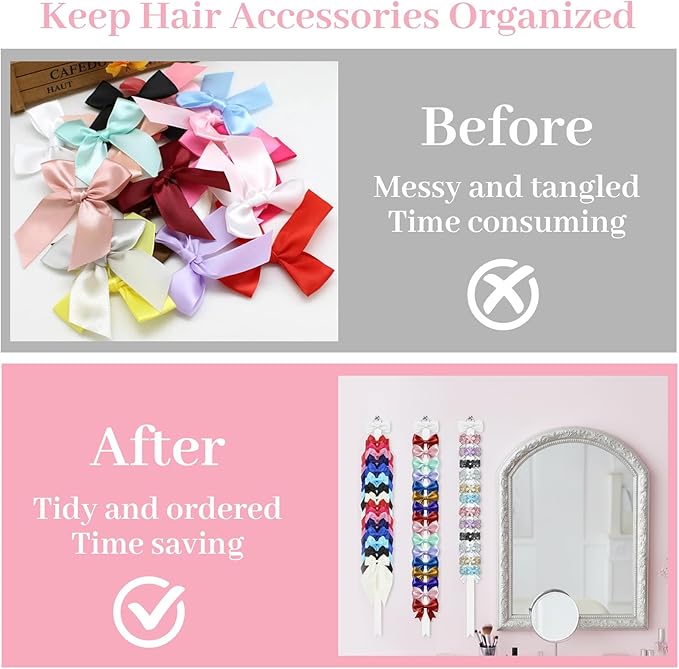 8 Pcs Bow Holder for Girls Hair Bows, Ribbon Hair Bow Organizer for Girls Women, Wall Hanging Clip Hairs Accessories Organizer Bedroom College Dorm Decor(White)(White)