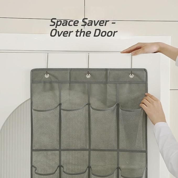 Shoe Organizer for Closet 28 Sections Hanging Shoe Rack for Door Over The Door Shoe Organizer (Grey)