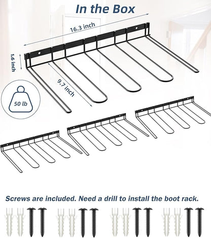 Wader Boot Hangers Rack, Sturdy Metal Organizer, Cowboy Boot & Tall Shoe Holder - 8 Pair, Wall Mounted for Closet, Entryway, Garage