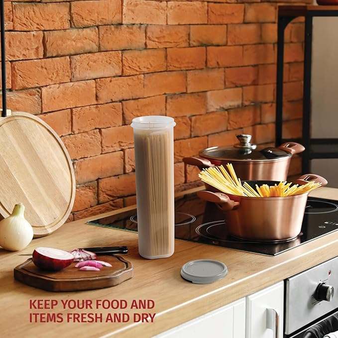 Tall Clear Spaghetti Pasta Container Storage With Lid.Multi-Purpose Kitchen Pantry Organization And Food Storage For Noodles Beans Straws - Airtight Leakproof Spaghetti Keeper BPA Free 37 oz.