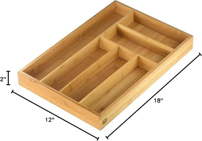 YBM HOME Pack of 6 Bamboo Cutlery Tray Flatware Silverware Drawer Organizer with 6 Compartments - 341