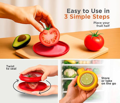 Avocado Saver & Onion Storage – Set of 4 BPA-Free Food Containers with Silicone Lids – Reusable Fruit and Veggie Savers, Fresh Pods for Food – Perfect for Tomato Holder, Garlic, Lemon & More