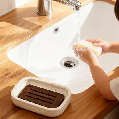 Soap Dish, Resin Wooden Double-Layer Drainage Bathroom Soap Dish, Suitable for Showers, Bathroom Sinks, and Kitchen Countertops (Yellow)