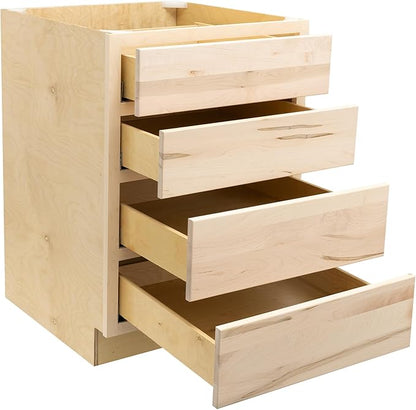 Quicklock RTA (Ready-to-Assemble) | Base Kitchen Cabinets - Shaker Style | Made in America (Raw Maple, 24" Wx34.5 Hx24 D 4 Drawer)