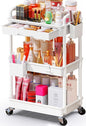 SUNALLY Makeup Cart Organizer with Drawers, Floor Skincare Organizers Vanity Storage Organizer, Rolling Makeup Bathroom Storage Cart Cosmetics Display Cases for Skin Care Perfume Nail Polish, White