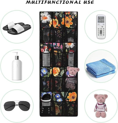 Floral Over The Door Organizer, Pantry Organizers and Storage with 12 Mesh Pockets, Heavy Duty Large Capacity Stuffed Animal Storage