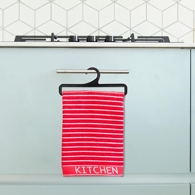 50 Packs Tea Towel Hanger Display, 7.7" Long Black Multifunctional Plastic Hangers Storage Racks Suitable for Hanging Legging Storing Scarf Clothes Sock Retail Wardrobe Ties Shawls Rings Belts Scarves