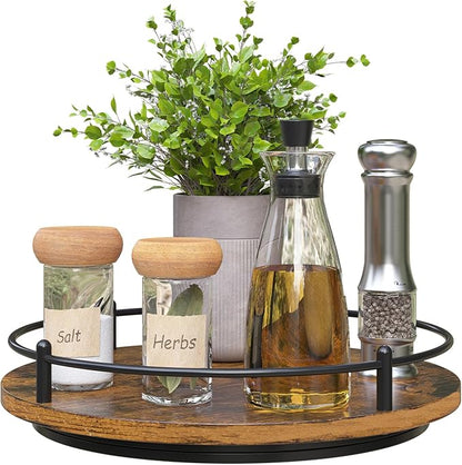 Lazy Susan Organizer：10 Inch Rotating Spice Rack Decor for Kitchen Countertop Round Wooden Turntable Holder for Dinning Room, Living Room, Home – Black