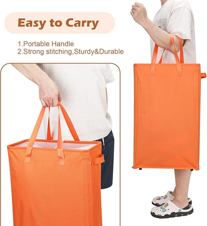 Odonata Slim Laundry Hamper Handles Collapsible Laundry Basket Thin Dirty Clothes Basket Narrow Laundry Bag Foldable Dirty Hamper 45L (Orange)