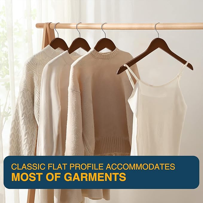 Wooden Shirt Hangers - Pack of 30 Sturdy Wood Hangers, Ideal for Laundry & Everyday Use, Heavy Duty, Walnut