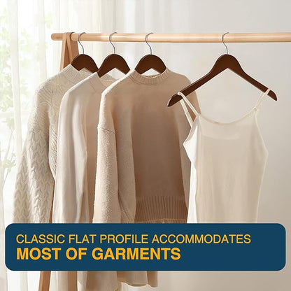 Wooden Shirt Hangers - Pack of 30 Sturdy Wood Hangers, Ideal for Laundry & Everyday Use, Heavy Duty, Walnut