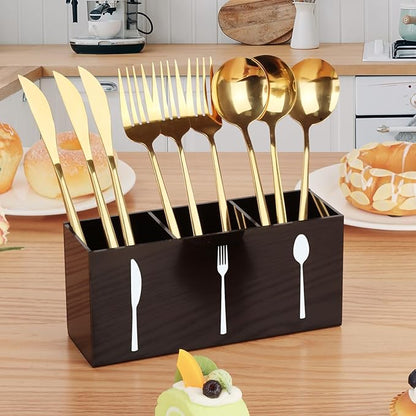 Hxezoc Black Acrylic Cutlery Storage Organizer, Plastic Silverware Caddy 3 Section Tableware Holder for Kitchen Indoor Outdoor Decoration Supplies