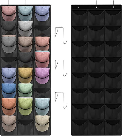 Hat Organizer Racks for Baseball Caps, 24 Deeper Pockets Baseball Hat Rack, Cap Rack, Hat Rack for Door with 3 Hooks
