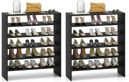 Giantex 3-in-1 Vertical Shoe Rack, 6-Tier Free Standing Shoe Storage Organizer w/Stackable Design for 18 Pairs, 31 Inch Wide Wood Shoe Shelf for Closet, Entryway, Living Room, Office (2, Black)