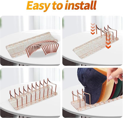 Rose Gold Hat Stand & Cap Organizer | 18-Hat Rack, Sturdy Metal Baseball Cap Holder | Rust-Proof Tabletop Storage for Closet, Bedroom, Dressing Table (Easy Assembly) 2Pcs