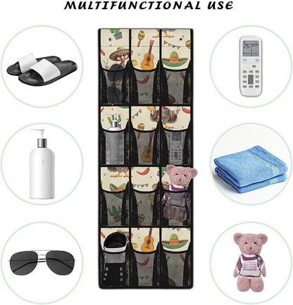 Thanksgiving Shoe Organizer Over The Door for Living Room Turkey Maple Leaf Door Hanging Shoe Organizer with 12 Pockets,Mesh Fabric with 4 Metal Hook Wall Hanging Storage