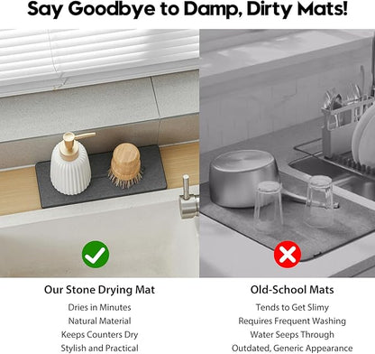 2 Pack Diatomite Stone Sink Tray, Water Absorbing Mat for Kitchen & Bathroom Counter, Quick Dry Soap Dish Makeup Vanity Caddy,Sponge Holder Organizer, Dark Gray - 2pcs of 9"x 3.5"