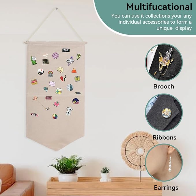 Cyrank Hanging Brooch Pin Storage Organizer, Enamel Pin Wall Display Banner Wall Hanging Brooch Jewelry Storage Case for Display Pins, Buttons and Lapel Collections
