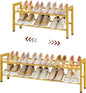 FAVOOSTY 2-Tier Expandable Shoe Rack, Adjustable Shoe Shelf Storage Organizer Space Saving Metal Free Standing Shoe Rack for Entryway Closet Doorway, Gold